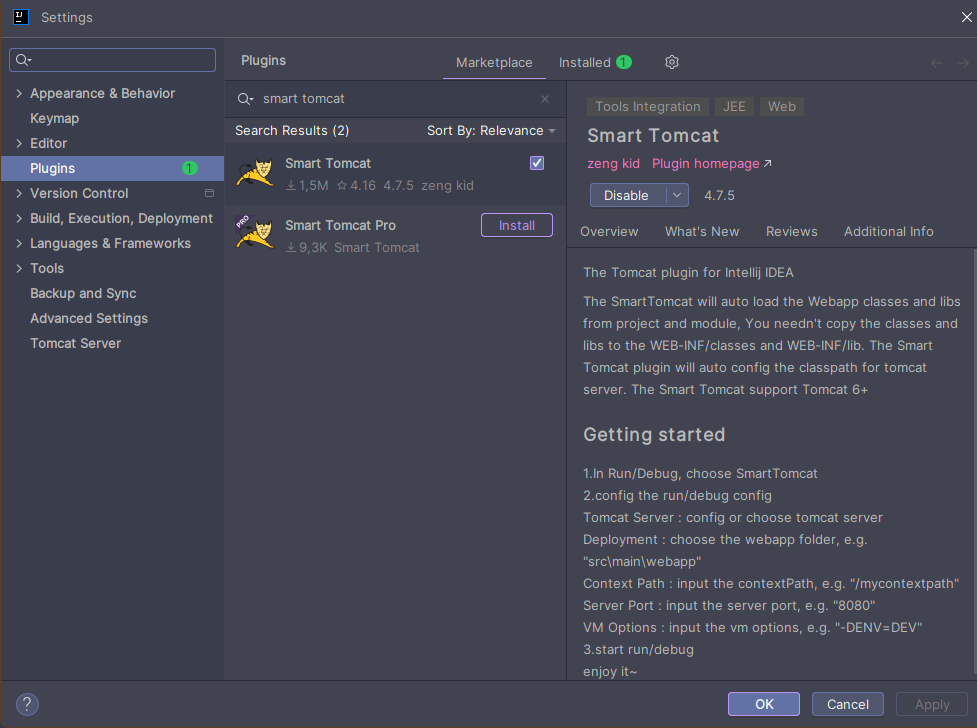 Instalación del plugin Smart Tomcat