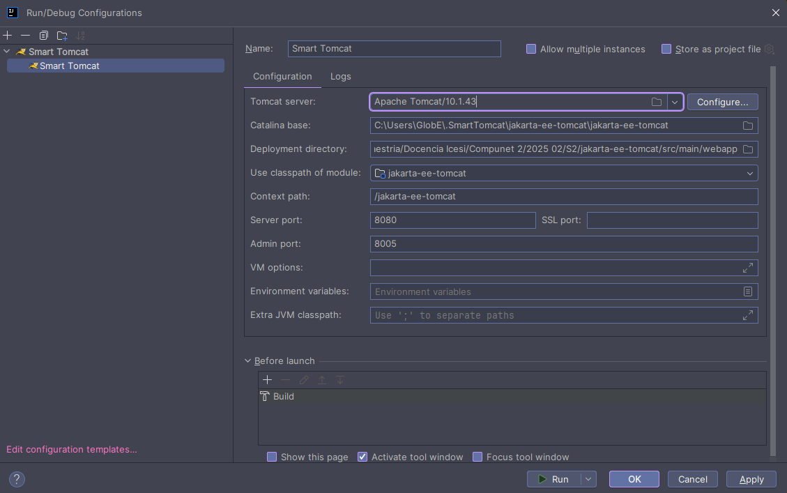 Configuración del servidor Tomcat