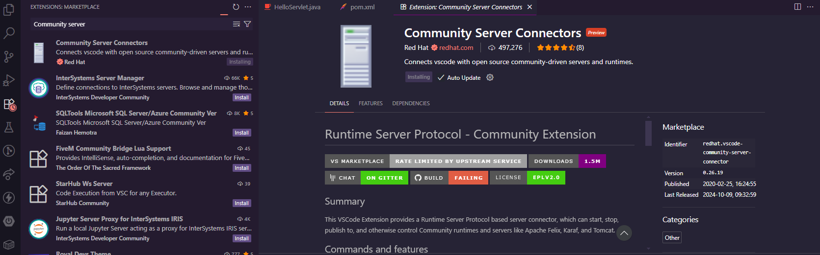 Instalación de Community Server Connectors en Vscode