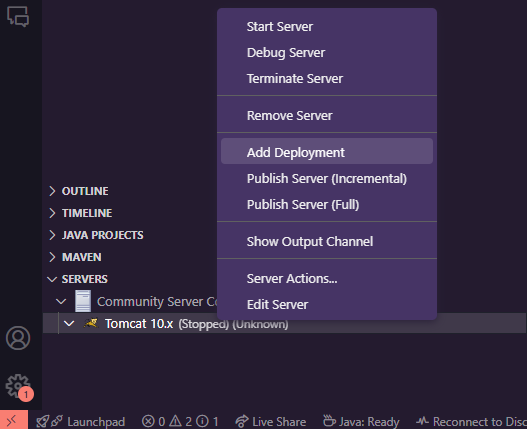 Adding a deployment in VS Code